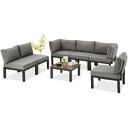 AECOJOY 7 Pieces Outdoor Conversation Set with Coffee Table,Metal Patio Sectional Sofa Set with Cushions, Gray