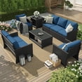 thumbnail image 1 of AECOJOY 7 Pieces Outdoor Furniture Set with Two Storage Boxes, Rattan Wicker Sectional Sofa Couch Patio Conversation Set, Black & Navy, 1 of 6