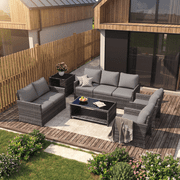 AECOJOY 7 Pieces Outdoor Furniture Set with Two Storage Boxes, Rattan Wicker Sectional Sofa Couch Patio Conversation Set, Grey