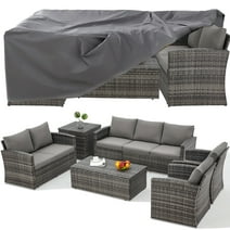 AECOJOY 7 Pieces Patio Furniture Set with Two Storage Boxes, Outdoor Rattan Conversation Set with Cover，All-Weather PE Wicker Sectional Sofa Outdoor Furniture for Garden, Backyard,  Grey Rattan&Grey