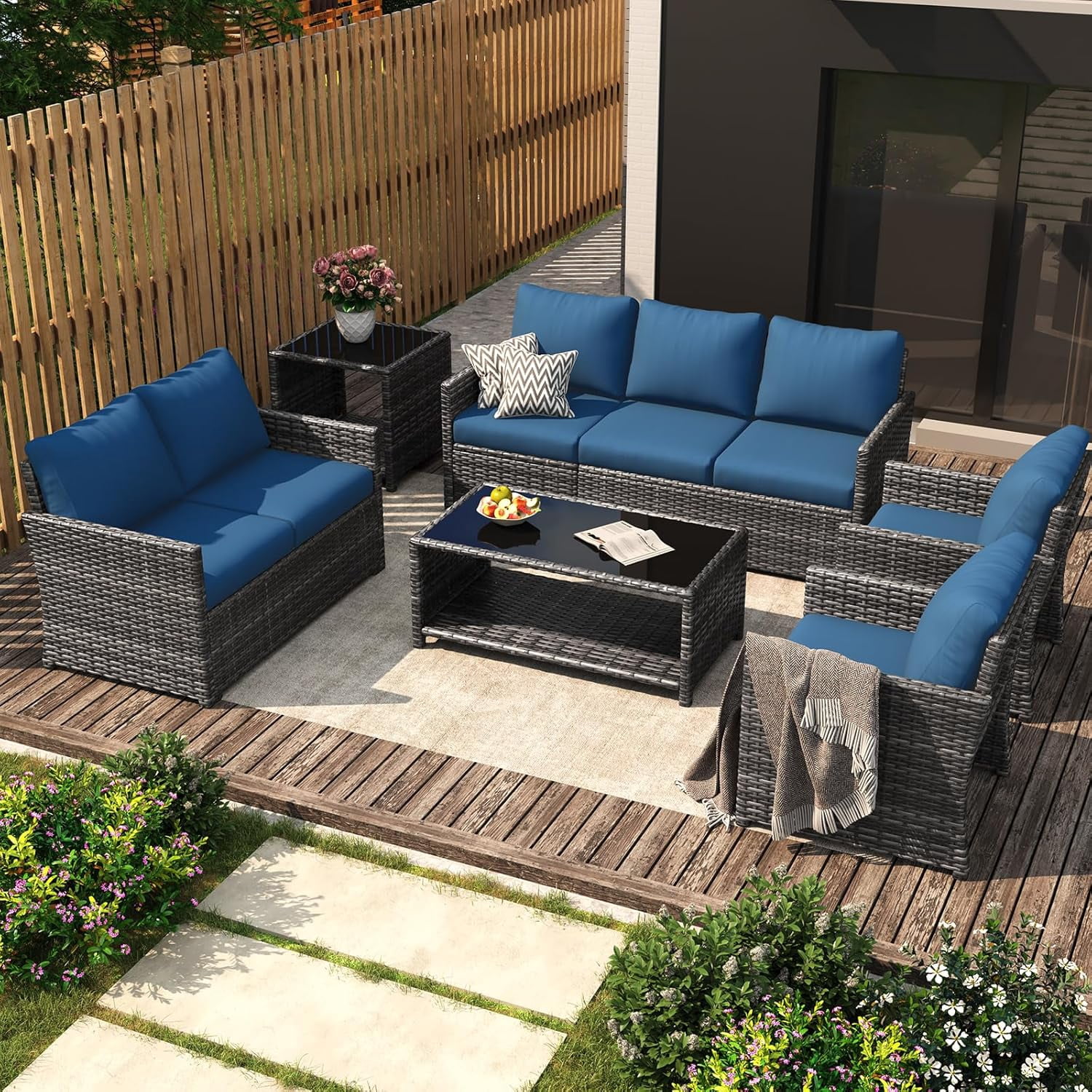 AECOJOY 7-Piece Outdoor Patio Set with Storage Boxes, PE Wicker