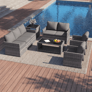 AECOJOY 7 Pieces Patio Furniture Set with Two Storage Boxes, Outdoor Rattan Conversation Set All-Weather PE Wicker Sectional Sofa Outdoor Furniture for Garden, Backyard, Deck, Grey Rattan&Grey