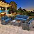 thumbnail image 1 of AECOJOY 7 Pieces Patio Furniture Set with Two Storage Boxes, Outdoor Rattan Conversation Set，All-Weather PE Wicker Sectional Sofa Outdoor Furniture for Garden, Deck, Grey Rattan&Dark Blue, 1 of 8