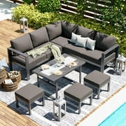 AECOJOY 7-Pieces Patio Furniture sets on sale Clearance Aluminum Patio Furniture Outdoor Conversation Table and Chair Sets for Lawn,Dark Grey