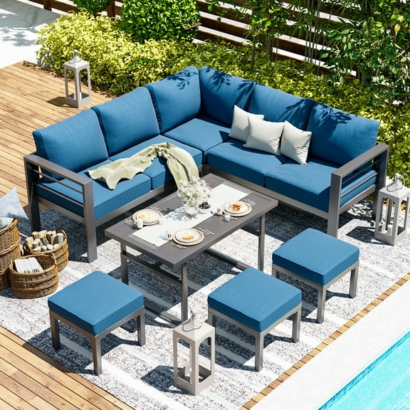 AECOJOY 7-Pieces Patio Furniture sets on sale Clearance Aluminum Patio Furniture Outdoor Conversation Table and Chair Sets for Lawn, Navy
