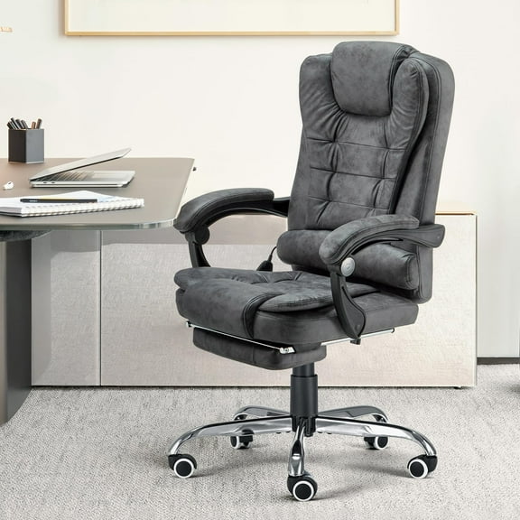 AECOJOY 7 Points Massage Executive Office Chair with Heat Function, Home Office Chair Reclining Desk Chair PU Leather Massage Office Chair w/Footrest, Grey
