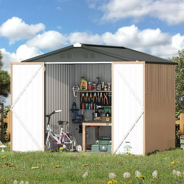 AECOJOY 7' x 7' Outdoor Metal Storage Shed on Clearance with Lockable Door for Backyard