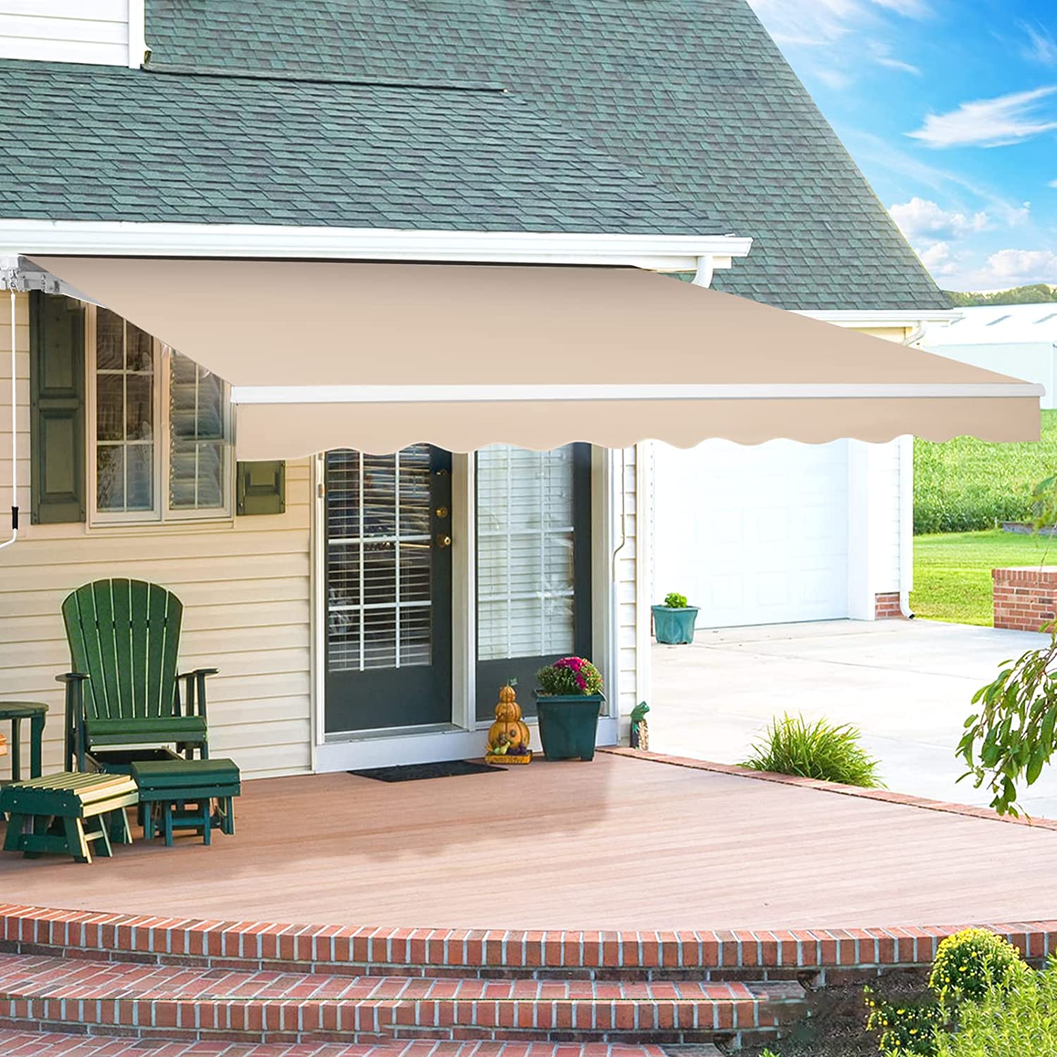 AECOJOY 8.2' x 6.5' Manual Retractable Patio Awning,Outdoor Awning Retractable Sunshade Shelter-Beige - image 1 of 6