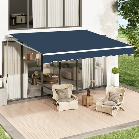 AECOJOY 8.2' x 6.5' Manual Retractable Patio Awning,Outdoor Awning Retractable Sunshade Shelter-Dark Blue