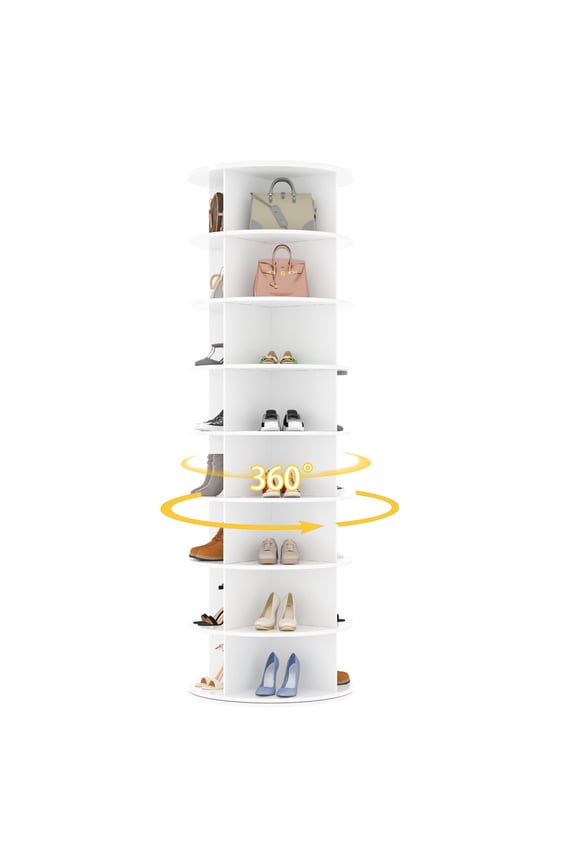 8-Tier Rotating Shoe Rack, 360° Spinning Organizer for Closet Storage, White