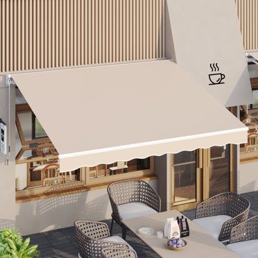 AECOJOY 8' x 10' Manual Retractable Patio Awning,Outdoor Awning Retractable Sunshade Shelter-Beige