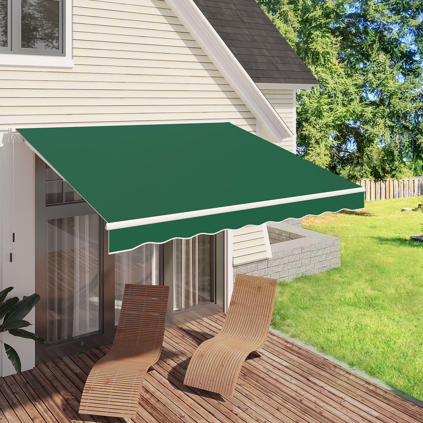 AECOJOY 8'x10' Manual Retractable Patio Awning, Aluminum Frame, UV