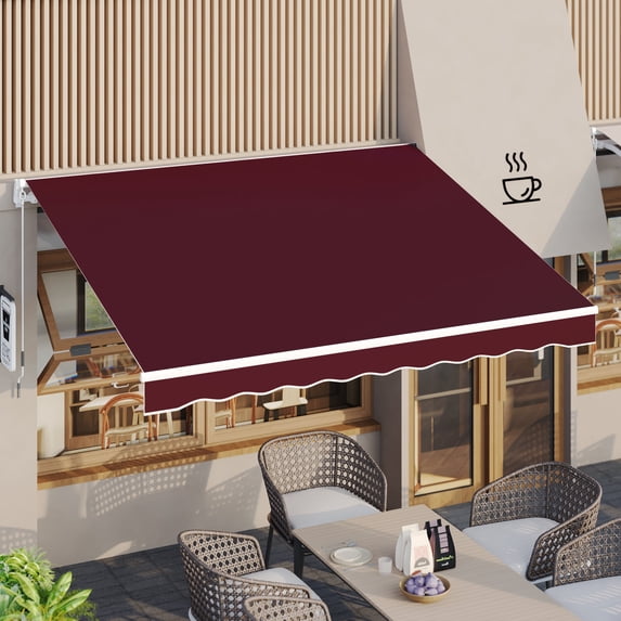 AECOJOY 8' x 10' Manual Retractable Patio Awning,Outdoor Awning Retractable Sunshade Shelter in Wine Red