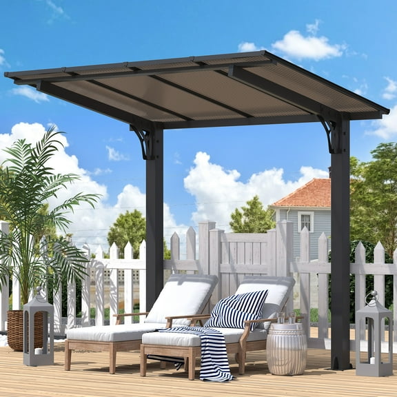 AECOJOY 8' x 5' Gazebo, Outdoor Wall Mounted Hardtop Gazebo & Pergola with Aluminum Frame for Patio, Porch and Backyard in Black