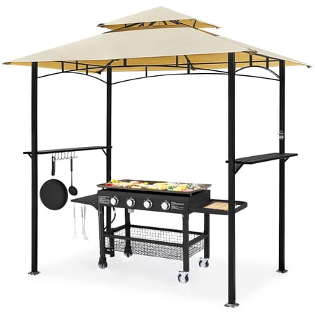 AECOJOY 8' x 5' Outdoor Grill Gazebo with Vented Top, Double Tier BBQ Canopy Gazebo-Beige, 5 inch