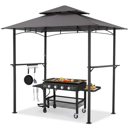 AECOJOY 8' x 5' Outdoor Grill Gazebo with Vented Top, Double Tier BBQ Canopy Gazebo-Gray