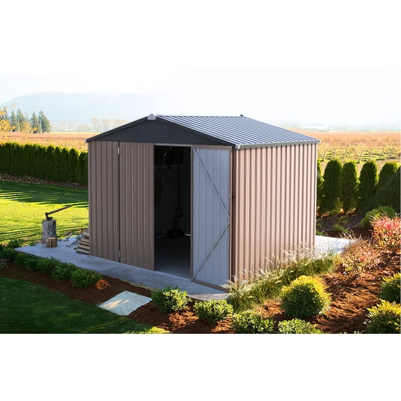 AECOJOY 8' x 6' Outdoor Metal Storage Shed with Lockable Door for Backyard