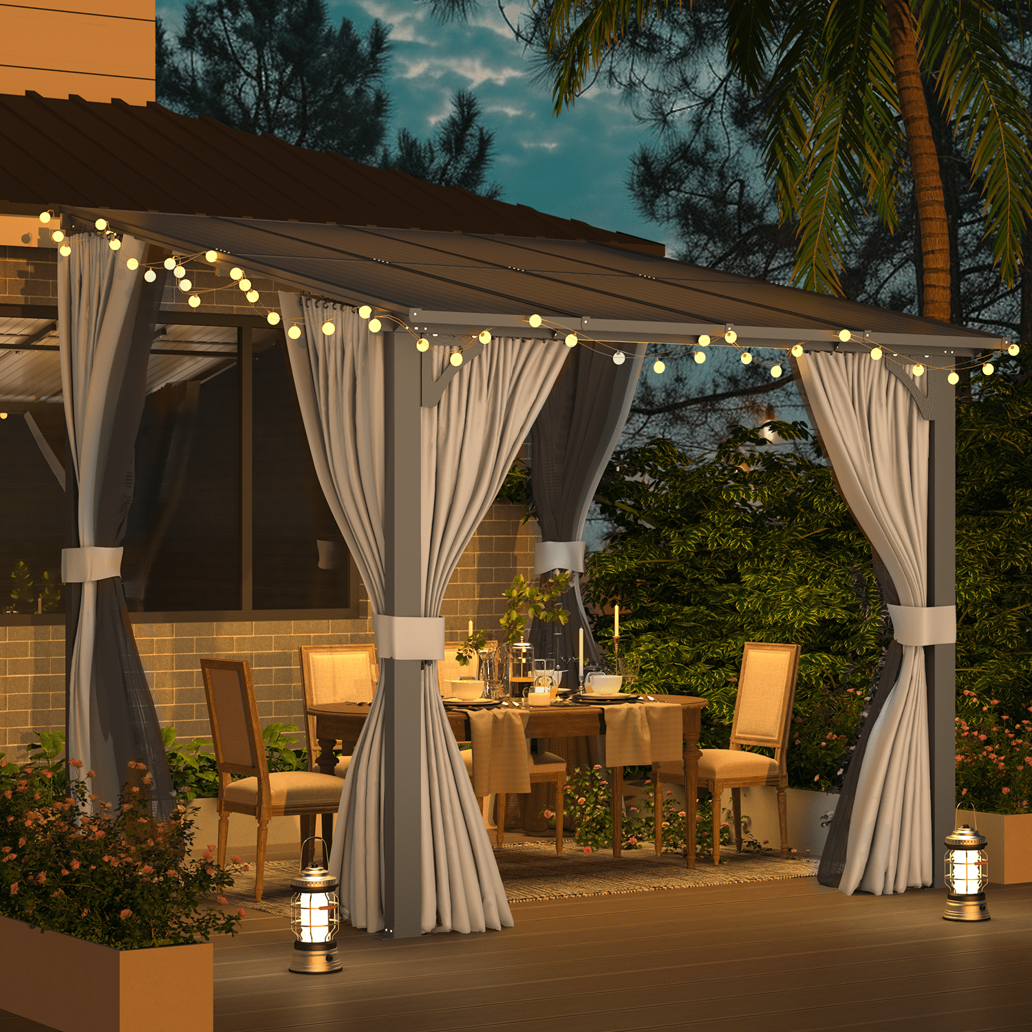 AECOJOY 8' x 8' Lean to Gazebo with Netting and Curtain Outdoor Hardtop ...