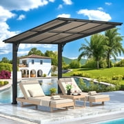 AECOJOY 8'x8' Gazebo, Outdoor Wall Mounted Hardtop Gazebo & Pergola with Aluminum Frame for Patio, Porch and Backyard in Black