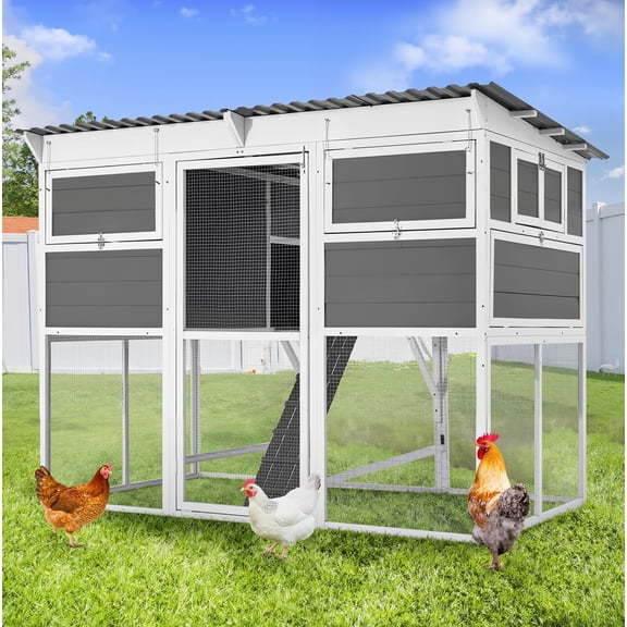 AECOJOY 83'' Extra Large Chicken Coop with Run, Wood Chicken House with 6 Nesting Boxes & Roost Bar for 6-10 Chickens, Outdoor Hen Fence Poultry Pet Cage for Backyard