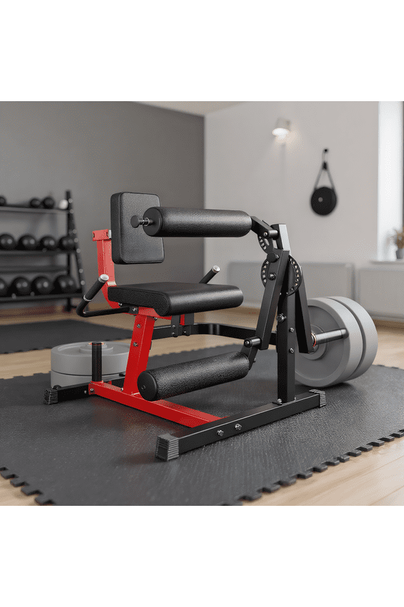Adjustable Leg Extension & Curl Machine, 8+24 Positions, Plate-Loaded Thigh Workout Equipment for Home Gym, Fits 1''/2'' Weight Plates with Wheels