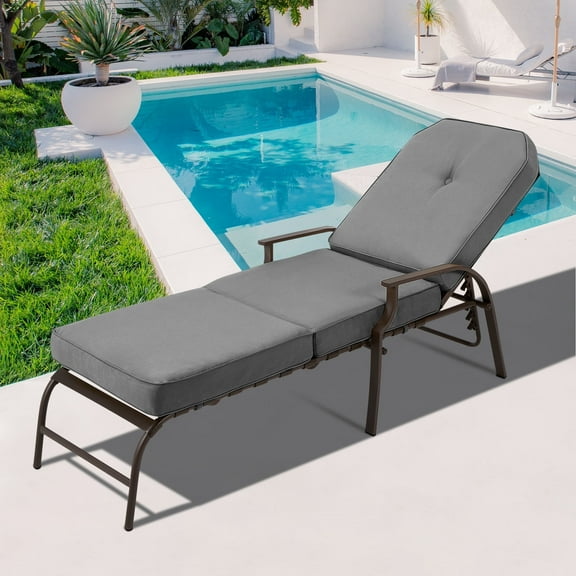 AECOJOY Adjustable Outdoor Chaise Lounge Chair for Patio, Poolside with UV-Resistant Cushion - Gray