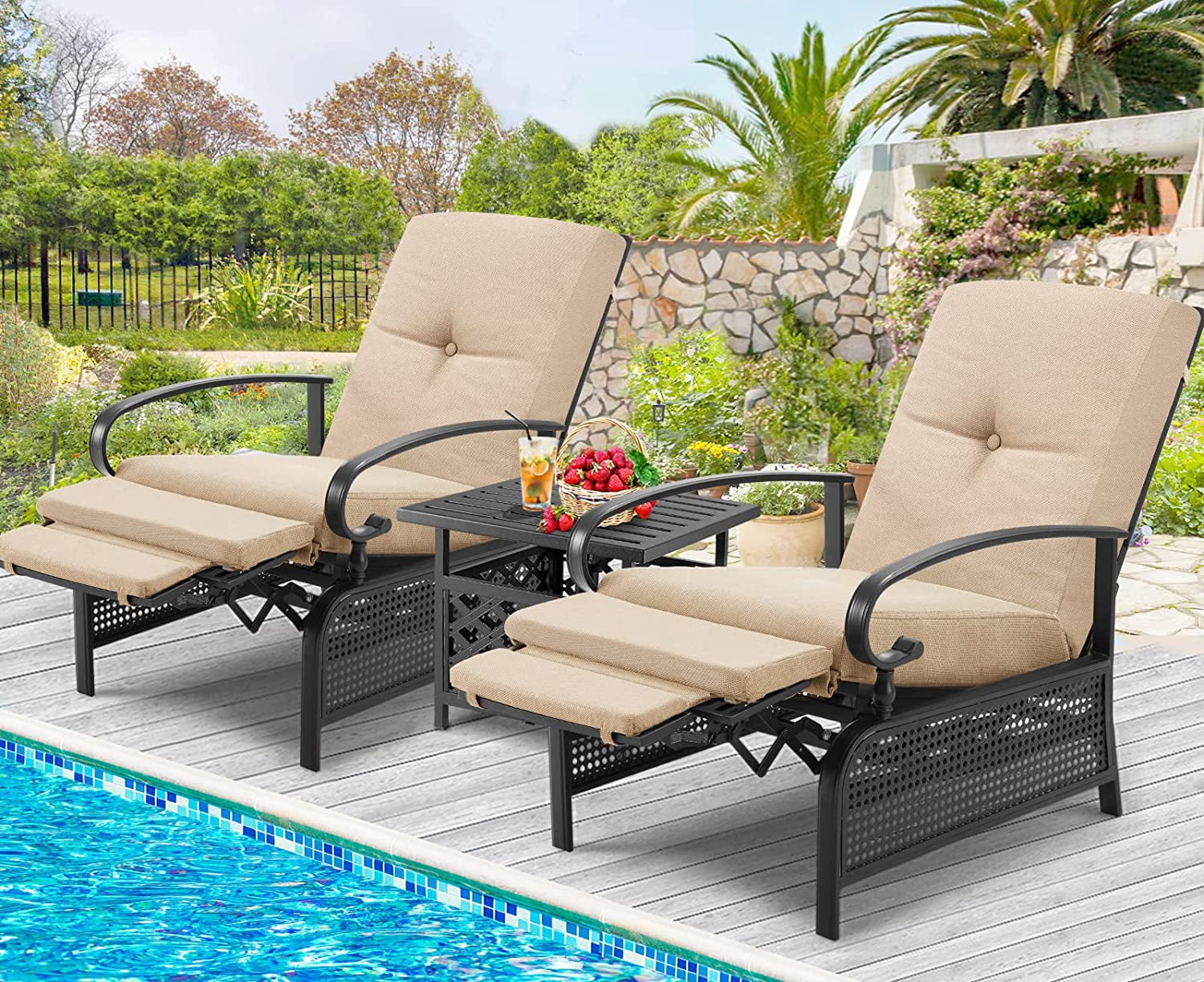 Patio lounge chair with cheap umbrella