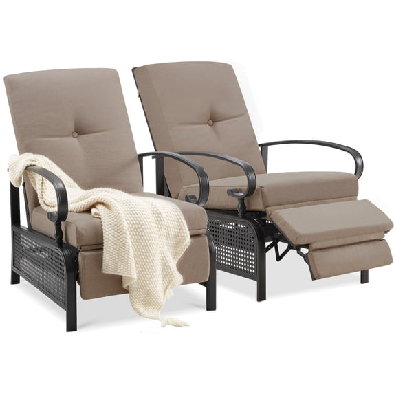 AECOJOY Adjustable Patio Reclining Lounge Chair with Cushions Set of 2-Brown
