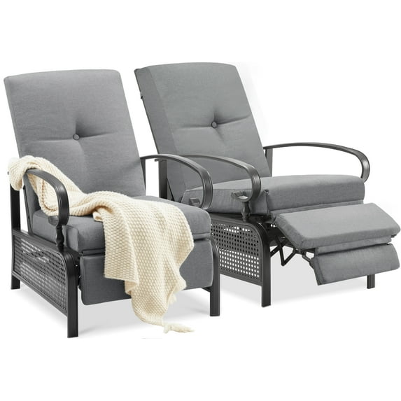 AECOJOY Adjustable Patio Reclining Lounge Chair with Cushions Set of 2-Dark Gray