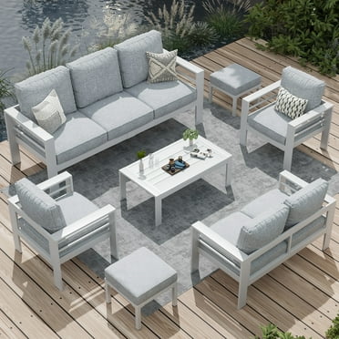 AECOJOY Aluminum Outdoor Furniture Set, 7 Pieces Metal Patio Furniture on sale Outdoor Couch Patio Conversation Set - Light Grey