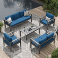 thumbnail image 1 of AECOJOY Aluminum Outdoor Furniture Set 7 Pieces Sectional Sofa Patio Conversation Set, Blue, 1 of 11