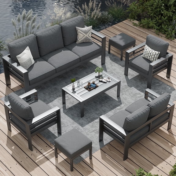 AECOJOY Aluminum Outdoor Furniture Set 7 Pieces Sectional Sofa Patio Conversation Set - Dark Gray