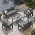 thumbnail image 1 of AECOJOY Aluminum Patio Furniture Set, 7 Seats Modern Outdoor Furniture with Coffee Table, 5 Pieces Metal Conversation Sectional Sofa, Dark Grey, 1 of 8