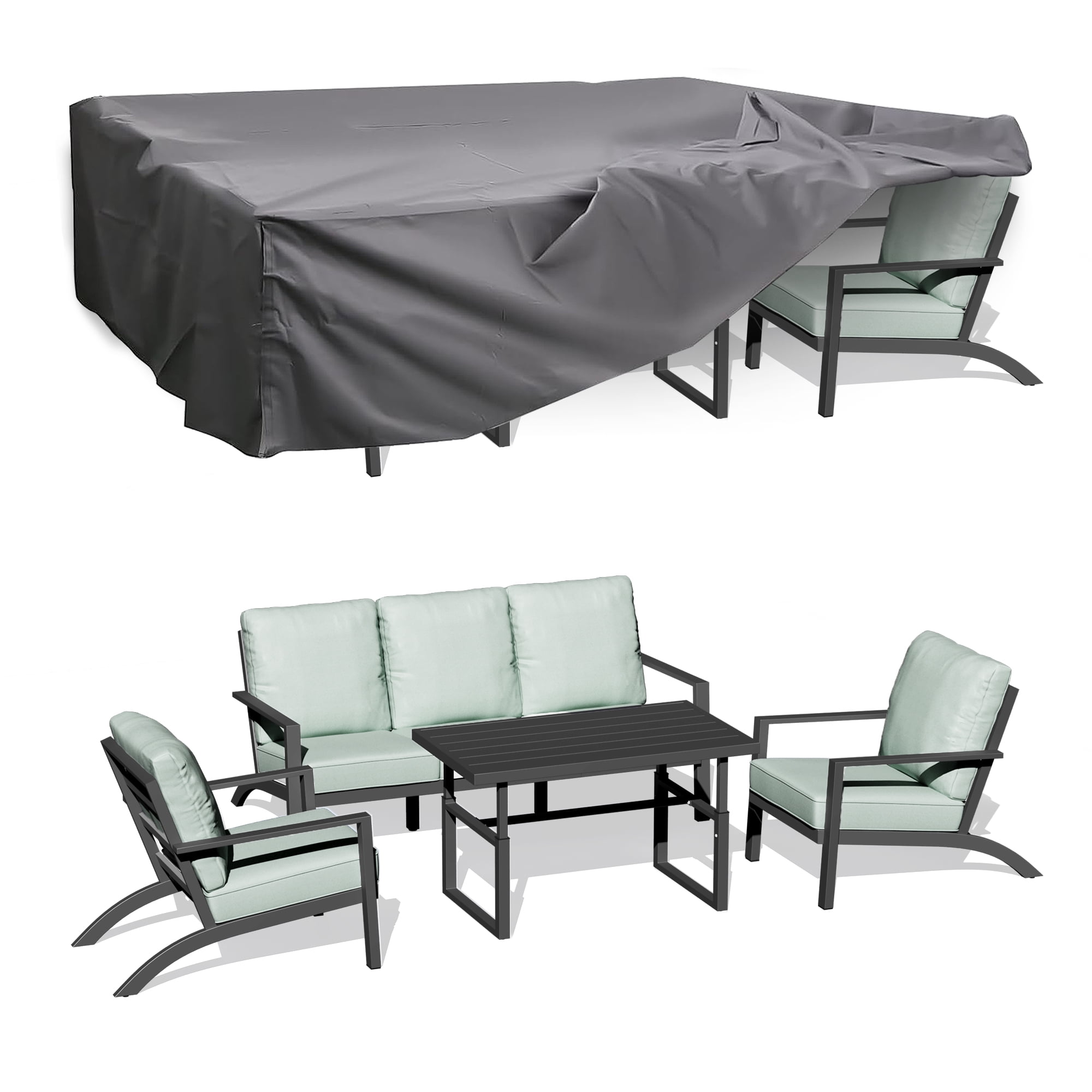 AECOJOY Aluminum Patio Furniture Set with Waterproof Cover Modern Metal ...