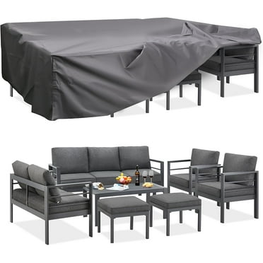 AECOJOY Aluminum Patio Furniture Sets with Waterproof Cover, Aluminum Outdoor Furniture Sets Metal Patio Sets for Balcony,Grey
