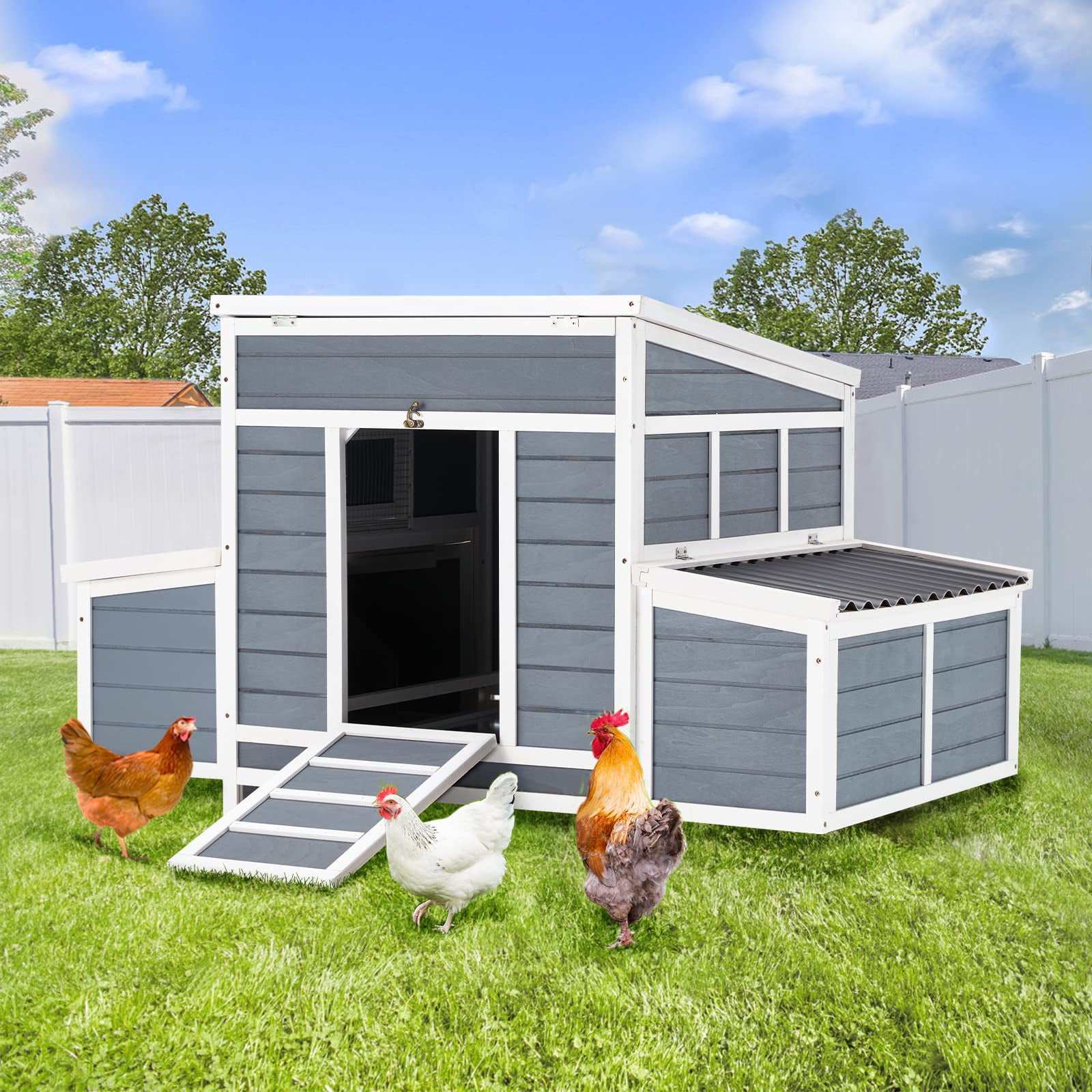 AECOJOY Wooden Chicekn Coop with 6 Nesting Boxes, 56" Large Chicken House Hen House