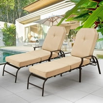 AECOJOY Cushioned Patio Lounge Chair Set of 2, Poolside Adjustable Chaise Lounge Recliner - Beige