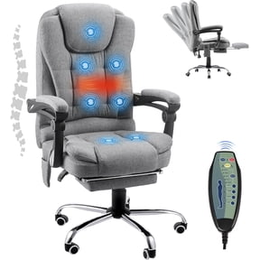 AECOJOY Ergonomic Office Chair with Heat &7 Points Massage High Back Desk Chair w/Retractable Footrest, Executive Swivel Fabric Reclining Chair for Office, Home, Study, Grey