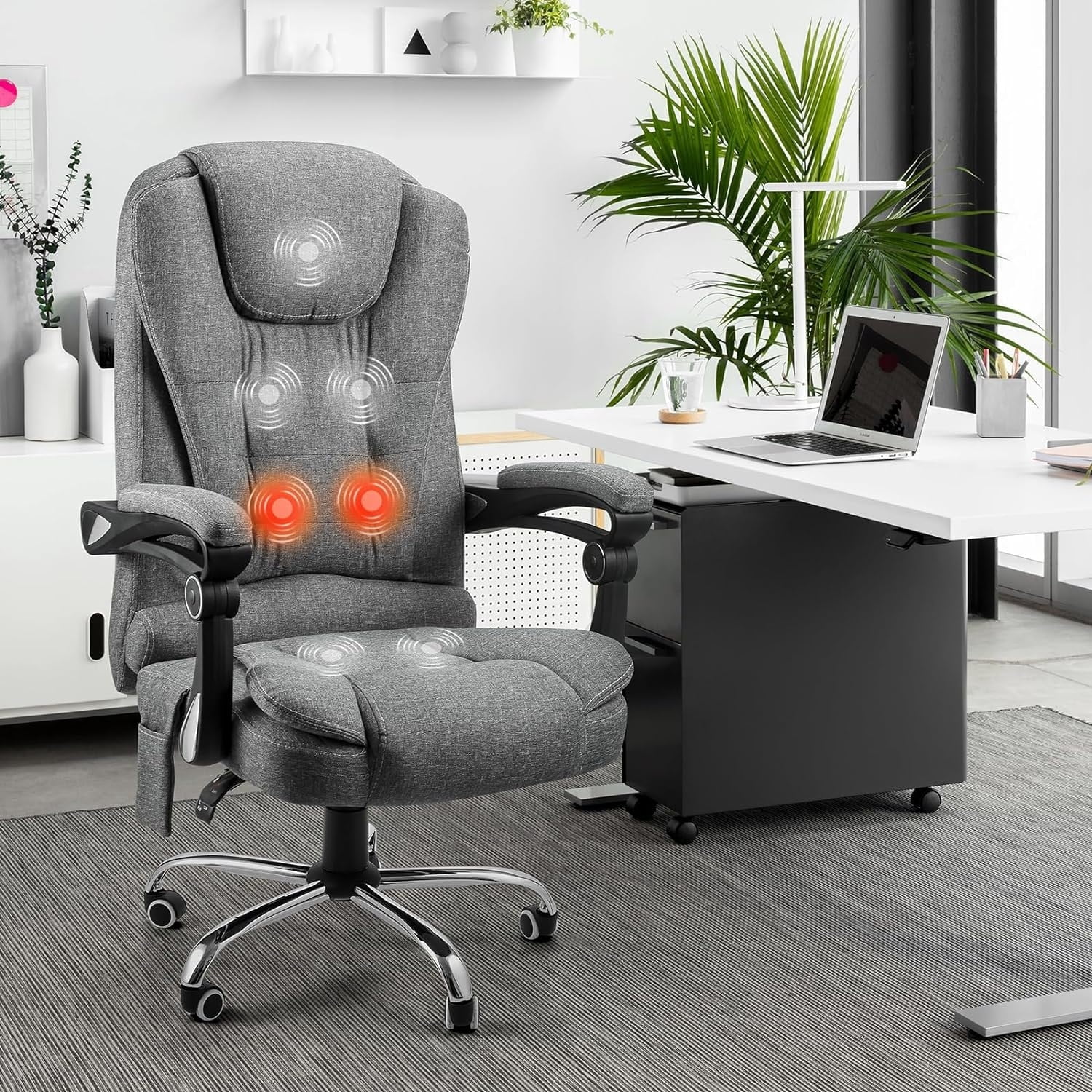 Gray Fabric Executive Swivel Office Chair with Massage and Heat Functions