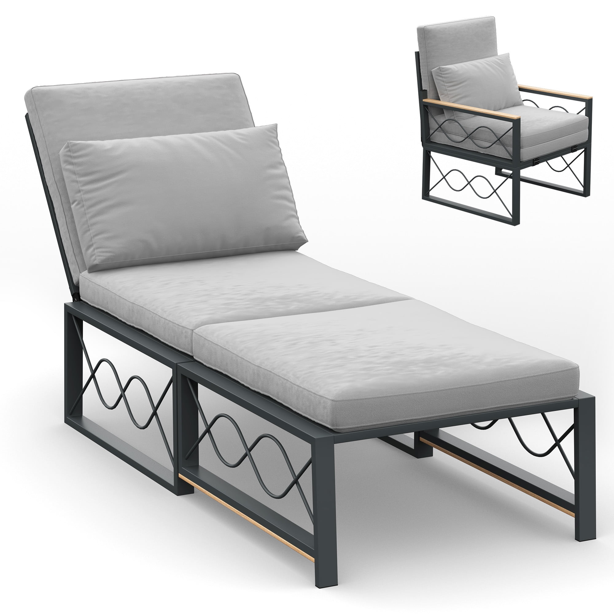 AECOJOY Folding Chairs For Outdoors,Outdoor Metal Chaise Lounge Chair