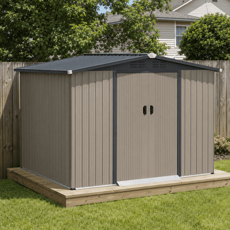 AECOJOY Galvanized Steel Outdoor Storage Shed with Sliding Door, 8 x 6 ft. Metal Storage Building
