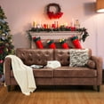 thumbnail image 1 of AECOJOY Leather Couch Sofa 84.2" Mid-Century Sectional Sofa 3 Seater Office Sofa on Clearance,Saddle Brown, 1 of 9
