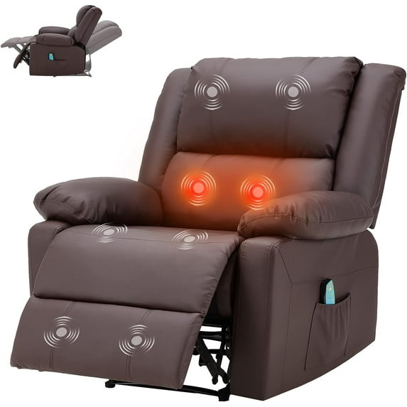 AECOJOY Leather Recliner Chair with Massage Heated Function, Home Theater Seating Sofa Brown