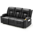 thumbnail image 1 of AECOJOY Manual Reclining Sofa with Cup Holders&Side Pockets, PU Leather Home Theater Seating, 3 Seat Recliner Chair for Adults-Black, 1 of 7