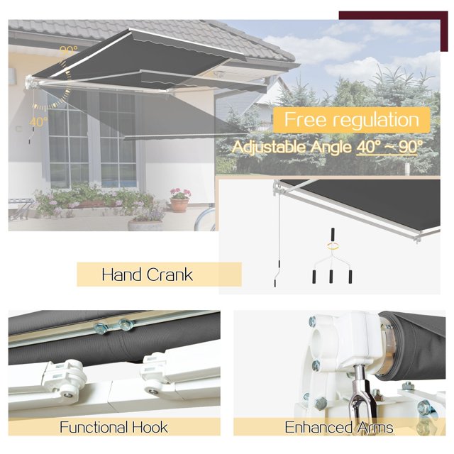 AECOJOY Manual Retractable Patio Awning Outdoor Sunshade Shelter 10'x8