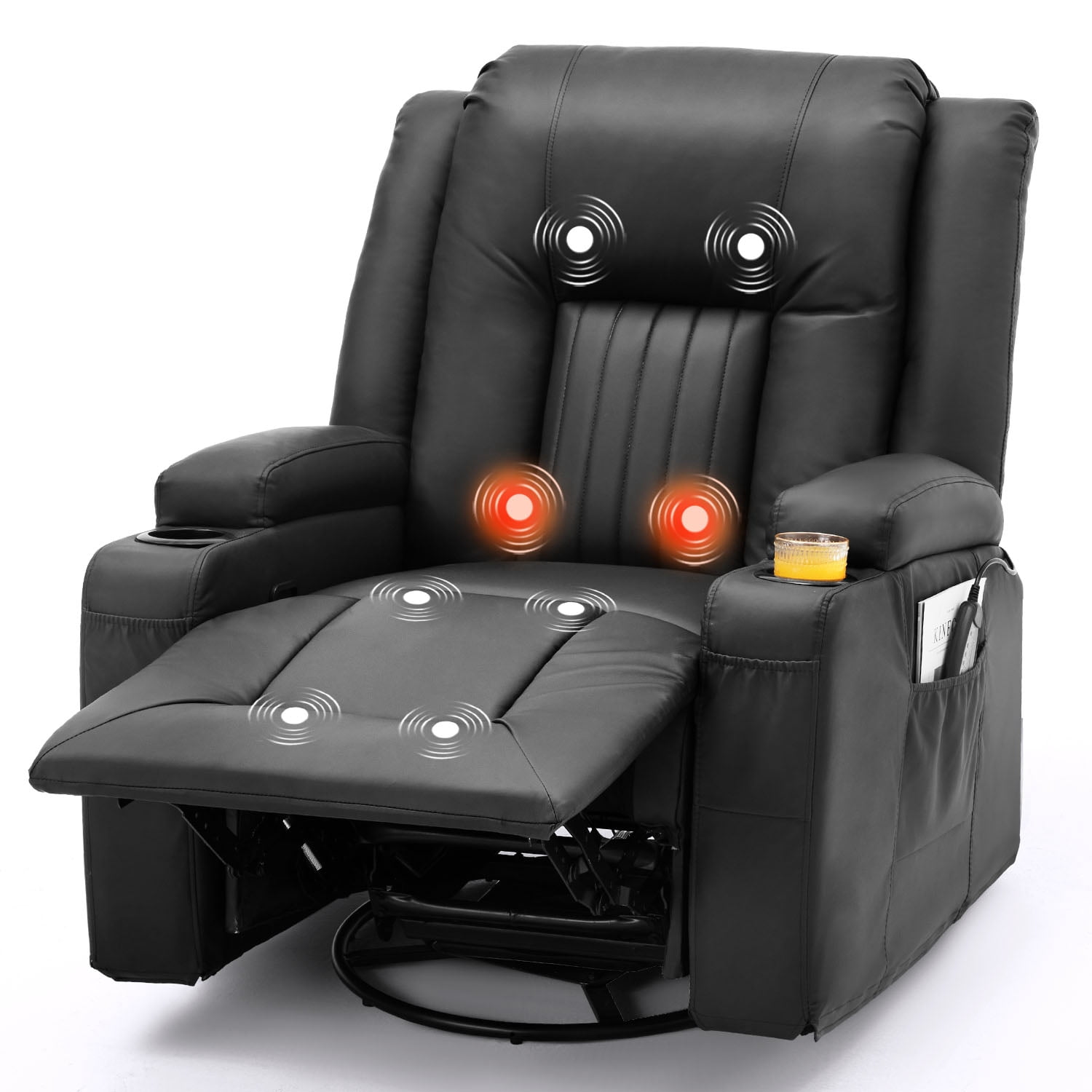 AECOJOY Massage Manual Recliner Chair with Heat and Vibration Massage, PU  Leather Swivel Rocker Recliner Chair for Adults with 2 Cup Holders, Remote  Control-Black - Walmart.com