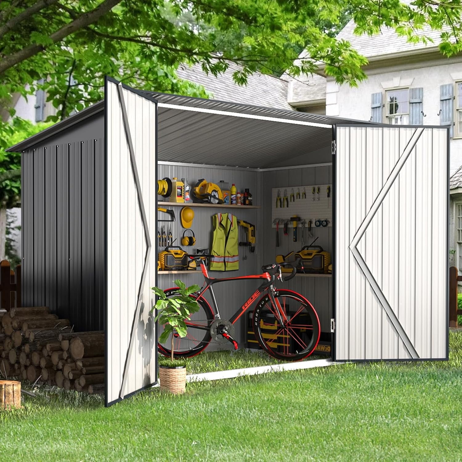 Gray Metal Outdoor Storage Shed with Shelves, 3 x 7 ft