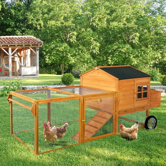 AECOJOY Outdoor 100inch Wooden Chicken Coop with Run, Yard Chicken Running Hutch Chicken Pen Hen House Large Size for 6-8 Chickens, with Nesting Boxes, Ramps, Easy-Cleaning Tray