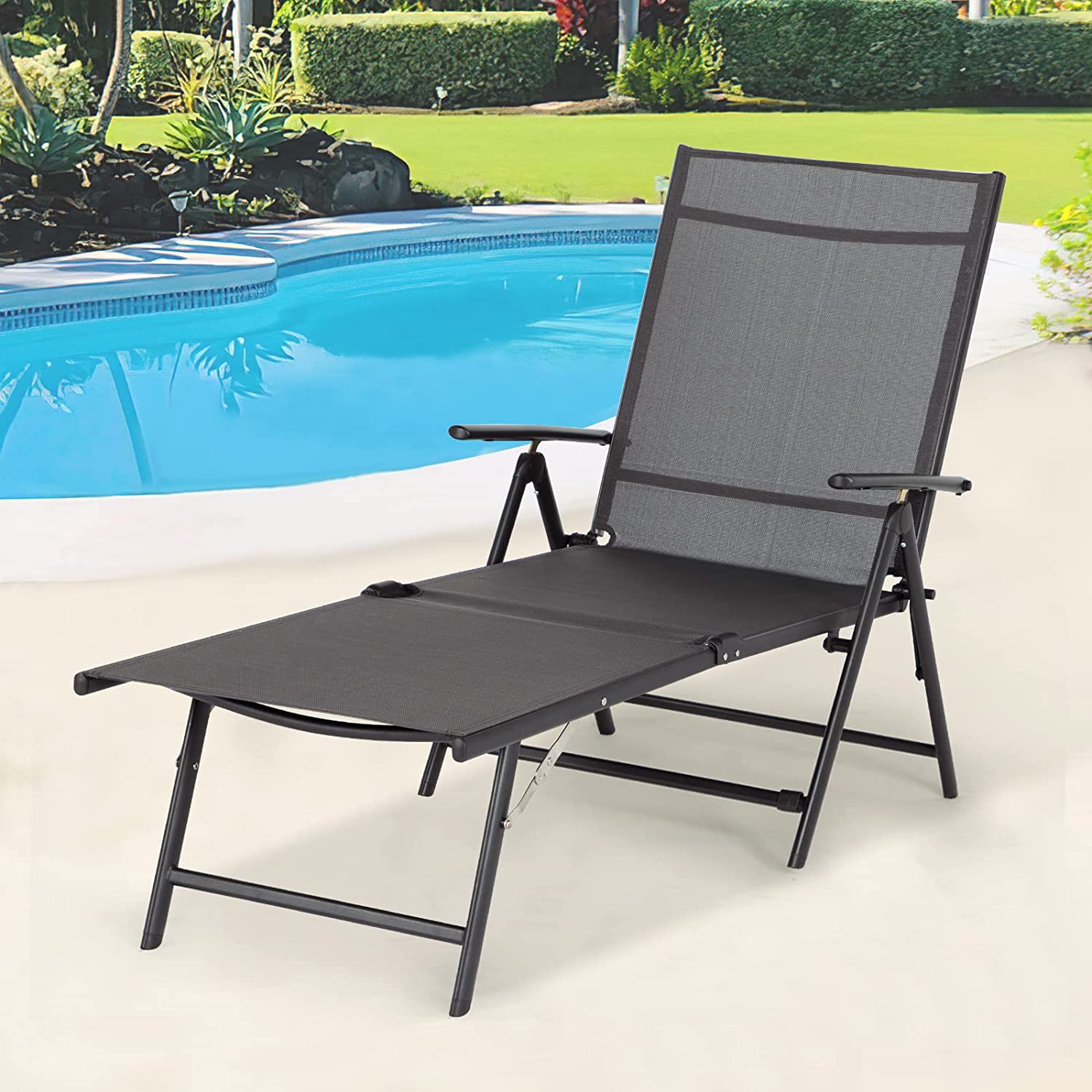AECOJOY Outdoor Chaise Lounge Chair, Adjustable Textile Reclining Folding Pool Lounge, Gray - image 1 of 7