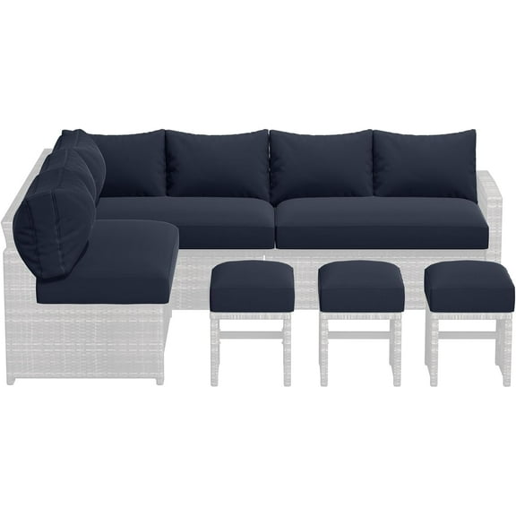 AECOJOY Outdoor Cushions, 4 inch Patio Cushions for Outdoor Furniture, Replacement Cushions Fits 7-Seats Sectional Rattan Conversation Set, Splashproof, Memory Foam Cushions and Covers in Navy